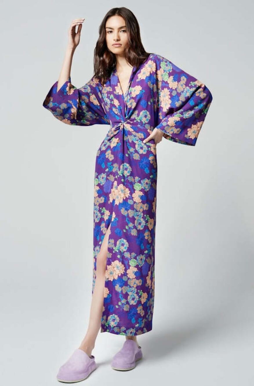NWT Smythe Purple Violet Floral Slit Twist Midi Dress Size XL